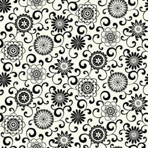Papel de parede - Waverly Small Prints- Fundo branco com flores em preto    , cód : WP24343
