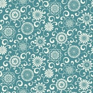 Papel de parede -WaverlySmall Prints - Fundo azul com flores brancas  , cód : WP24363