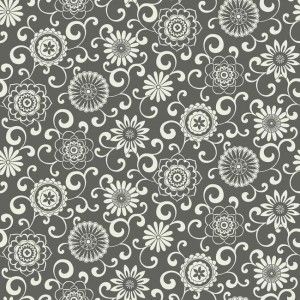 Papel de parede -WaverlySmall Prints - Fundo preto com flores brancas  , cód : WP24373