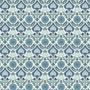 Papel de parede - Waverly Small Prints- Medalhão azul  , cód : WP24593