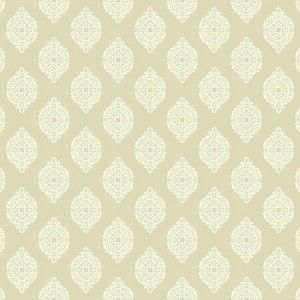 Papel de parede - Waverly Small Prints- Fundo bege com pequenos medalhões branco   , cód : WP24763