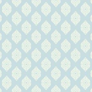 Papel de parede - Waverly Small Prints- Fundo azul com prequenos medalhoes em branco , cód : WP24782