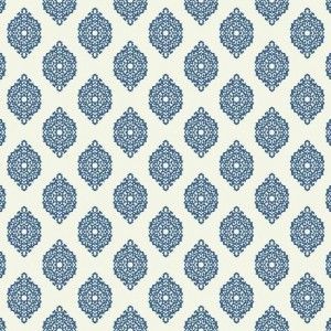 Papel de parede - Waverly Small Prints- Fundo branco com pequenos medalhões em azul  , cód : WP24793