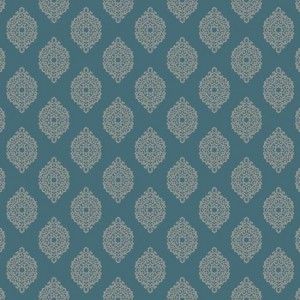 Papel de parede - Waverly Small Prints- Fundo azul escuro com pequenos medalhões   , cód : WP24813