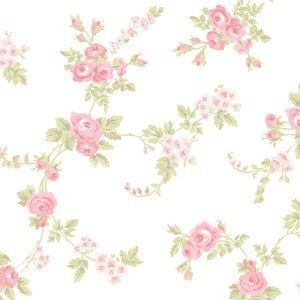 Papel de parede - Abby Rose 3 - Fundo branco com flores rosas  , cód :  AB27658