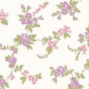 Papel de parede - Abby Rose 3 - fundo branco com flores lilás   , cód :  AB42416