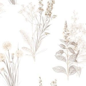 Papel de pared e- Abby Rose 3 -Fundo branco com ramos bege  , cód :AB42446