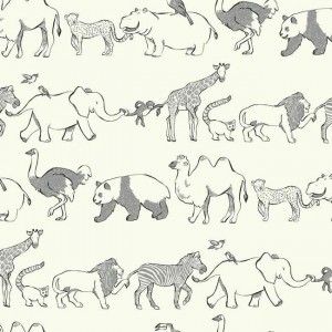 Papel de parede -Waverly Kids -Fundo branco com zoo preto  , cód :WK6724