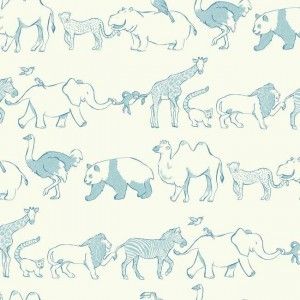 Papel de parede -Waverly Kids -Fundo branco com zoo em azul  , cód :WK6725
