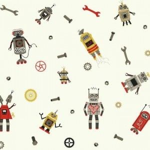 Papel de parede - Waverly Kids - Robos diversos com marrom vermelho , cód : WK6741