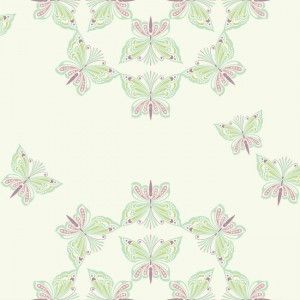 Papel de parede - Waverly Kids -Borboletas verder e rosas  , cód : WK6853