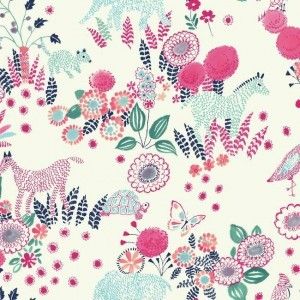 Papel de parede - Waverly Kids -Flores , borboletas, zebras em rosa e azul , cód : WK6969