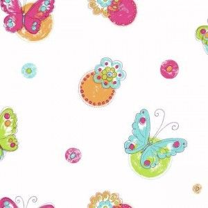 Papel de parede - Cool Kids - Fundo branco com bolas e borboletas coloridas , cód : KS2260