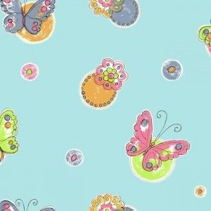 Papel de parede - Cool Kids - Fundo azul com bolas e borboletas, cód : KS2256