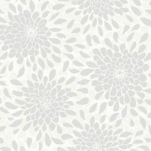 Papel de parede - cool kids -Fundo branco com flores cinzas  , cód : KS2395