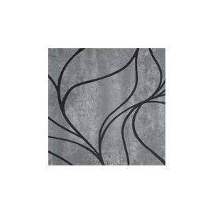 Papel de Parede -Brera-Fundo cinza chumbo com folhas estilizadas com contorno preto  , Cód : 81209