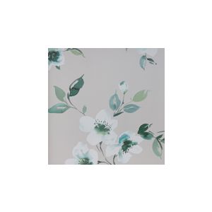English Florals  S45201  Papel de  Parede  fundo bege com flores brancas e folhas verdes 