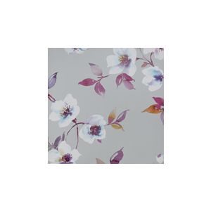English Florals  S45202  Papel de  Parede  fundo bege com flores brancas e folhas vermelhas 