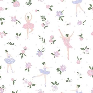 Sonhos 4209 Papel de parede bailarinas rosa e lilas com flores