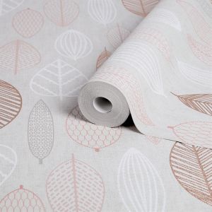 Star 105135 Papel  de Parede folhas estilizadas tons de cobre  branco e cinza 