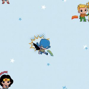 Star 8912-1 Papel de  Parede batman robin mulher maravilha  baby com fundo azul 