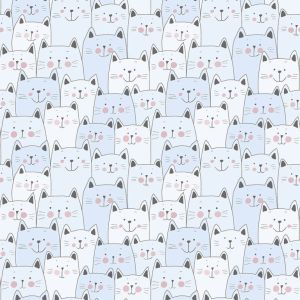 Sambori  134-3 Papel  de Parede gatos  em tom azul  com sorriso 