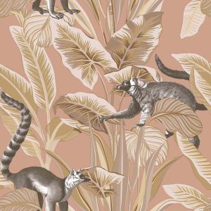 Botany House 15534 Papel de parede folhagem com bichos fundo rosa antigo