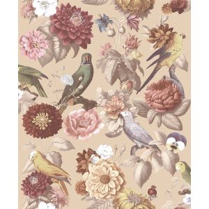 Botany House 15548 Papel de parede pássaros e flores com fundo bege