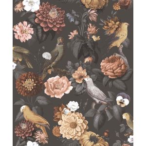 Botany House 15549 Papel de parede pássaros e flores com fundo preto