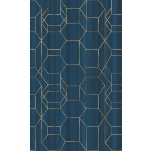 Dimensions   219602  Papel de  Parede azul escuro com figuras geometricas em dourado 