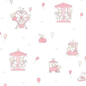 Lullaby  220-2 Papel de parede ursinhos na roda gigante e carrossel em rosa 