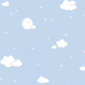 Lullaby  221-1 Papel de parede nuvens e lua com estrelas  fundo azul 