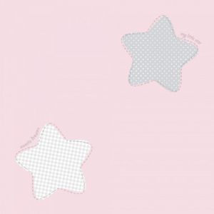 Lullaby  224-2 Papel de parede estrelas em cinza  num fundo rosa 