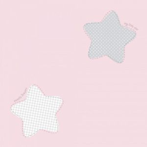 Lullaby  224-2 Papel de parede estrelas em cinza  num fundo rosa 