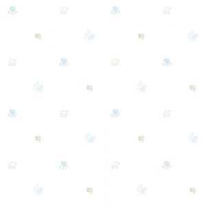 Lullaby  228-1  Papel de parede patinhas bege azul com fundo branco 