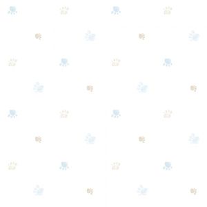 Lullaby  228-1  Papel de parede patinhas bege azul com fundo branco 