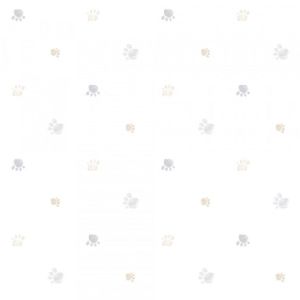 Lullaby  228-3  Papel de parede patinhas cinza e bege  com fundo branco 