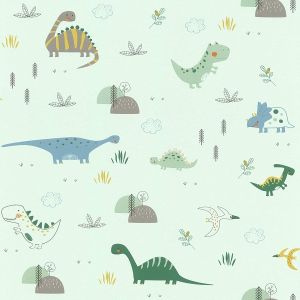 Bambinos XVIII  249330 papel de parede dinossauros verdes e azul com fundo verde 