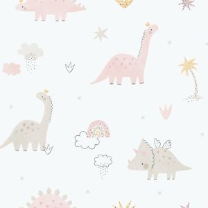 Enzo  283-1 Papel de parede com dinossauros rosa