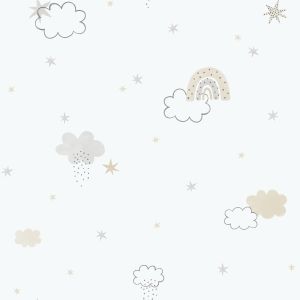 Enzo  288-2 Papel de parede nuvens e estrelas azul e cinza