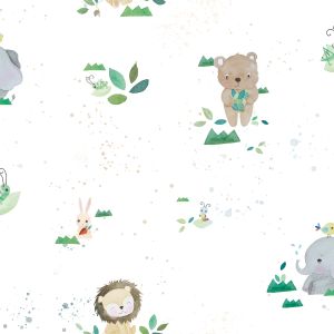Brincar 3618 papel de parede  bichinhos do zoo com folhas e gramas 