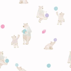 Brincar 3627 papel de parede  ursinhos pai e filho com bolas verde rosa e lilas 