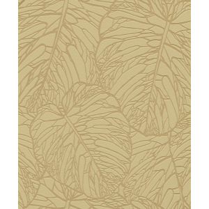 Blue Velvet  609370 Papel de Parede cor amarelo mostarda  com imagens de folhas em alto relevo dourado 