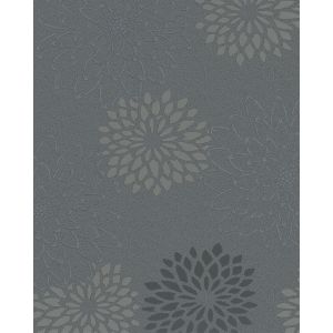Gina  6705-50  Papel de Parede flores  pretas cinza com fundo preto 