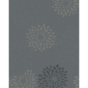 Gina  6705-50  Papel de Parede flores  pretas cinza com fundo preto 