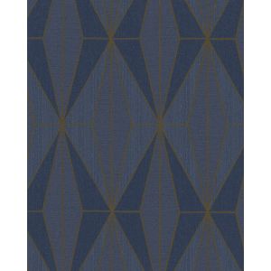 Giulia  6781-10 Papel de parede  losangos azul marinho e azul com contorno em dourado 