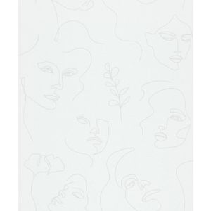 Kylie  6842-10 Papel de parede rostos estilizados cinza com fundo branco
