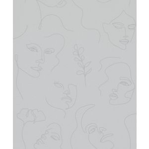 Kylie  6842-20 Papel de parede rostos estilizados cinza fundo cinza claro