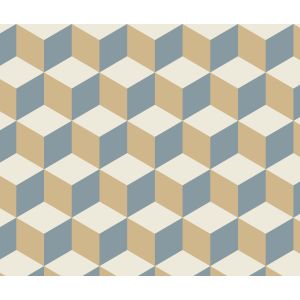 Star  Papel de parede  71204  cubos 3d  em  azul  e  bege 