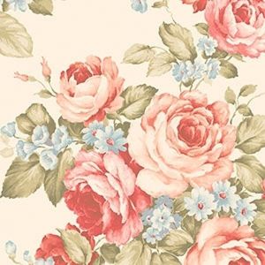 Papel de parede  Abby Rose 3  flores grandes rosa com vermelho e flores azuis com fundo bege  cod  : AB27614